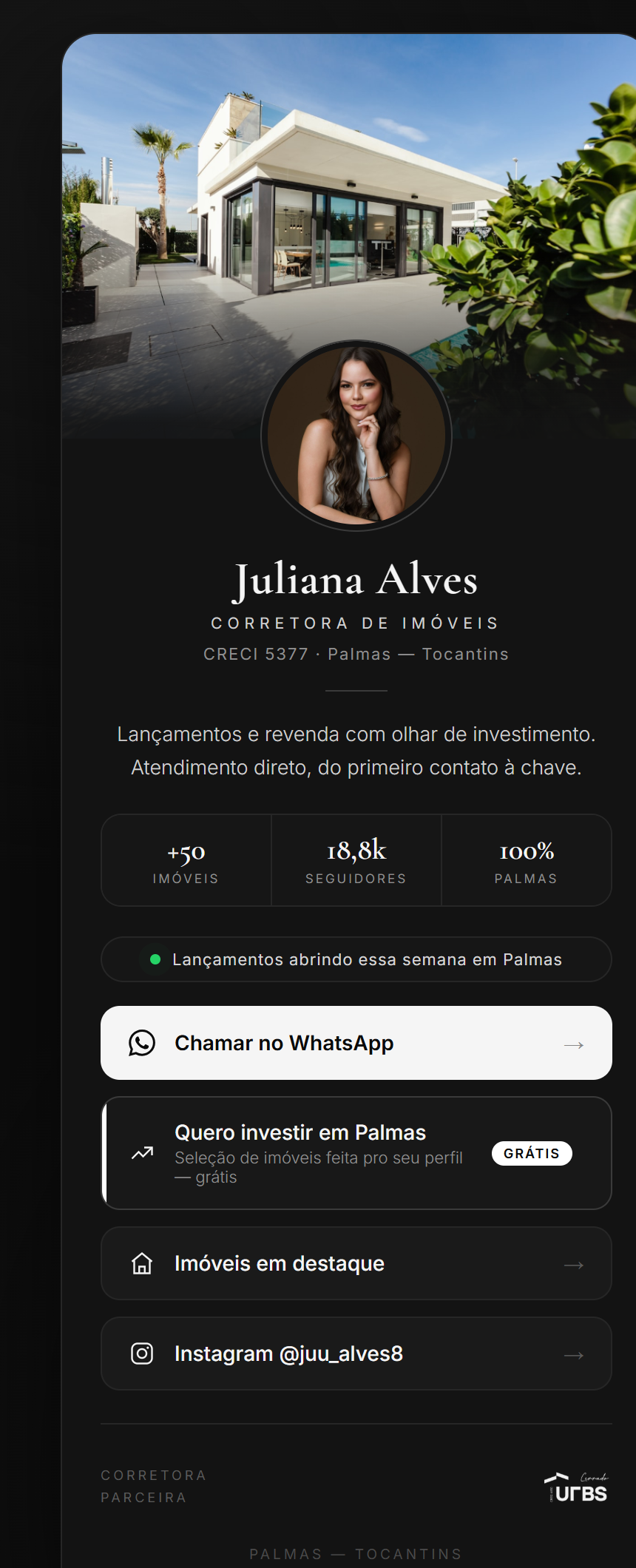 Bio premium da Juliana Alves — o sistema no ar, do jeito que o cliente vê